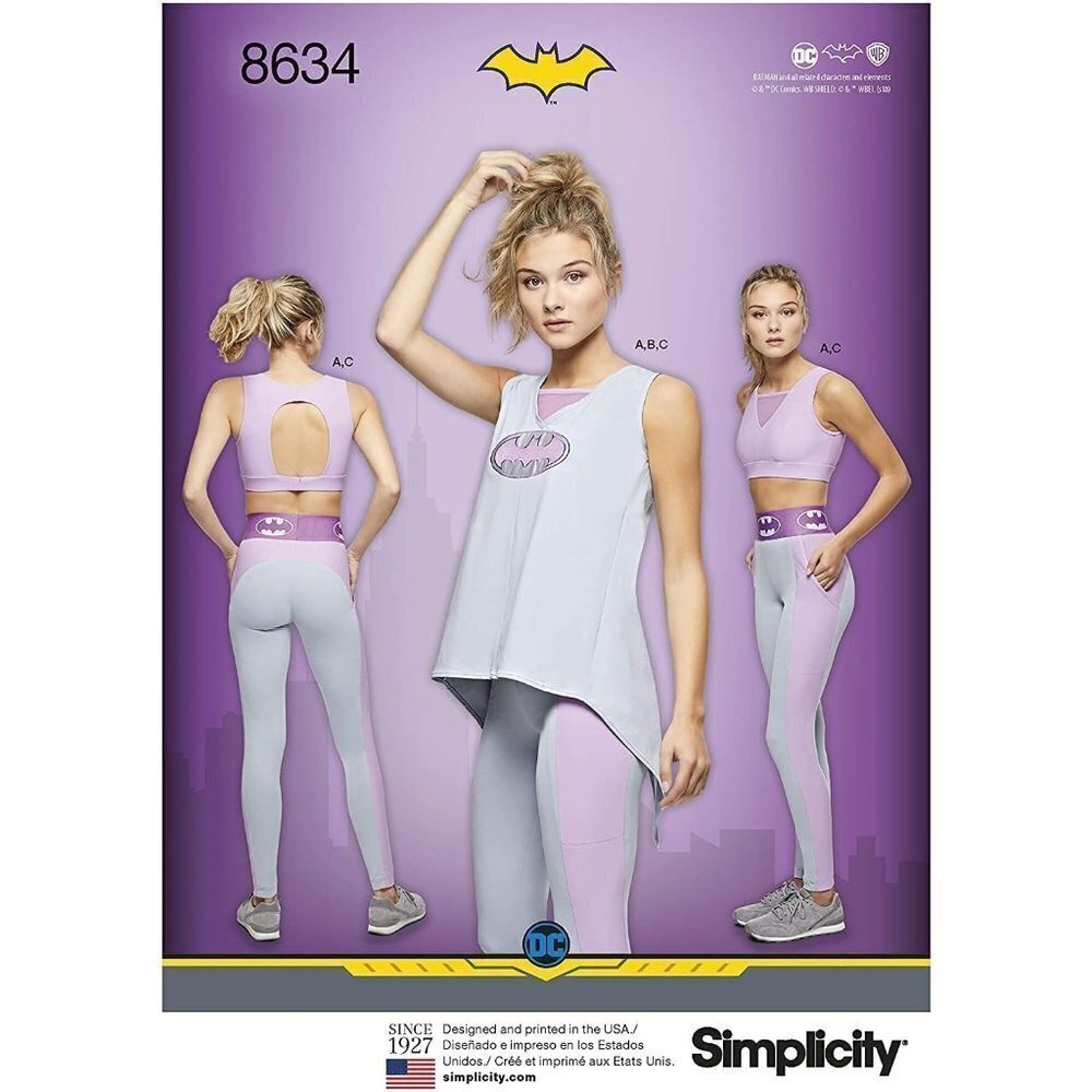 Simplicity Sewing Pattern 8634 Misses Batgirl Knit Sports Bra Top Leggings XS-XL